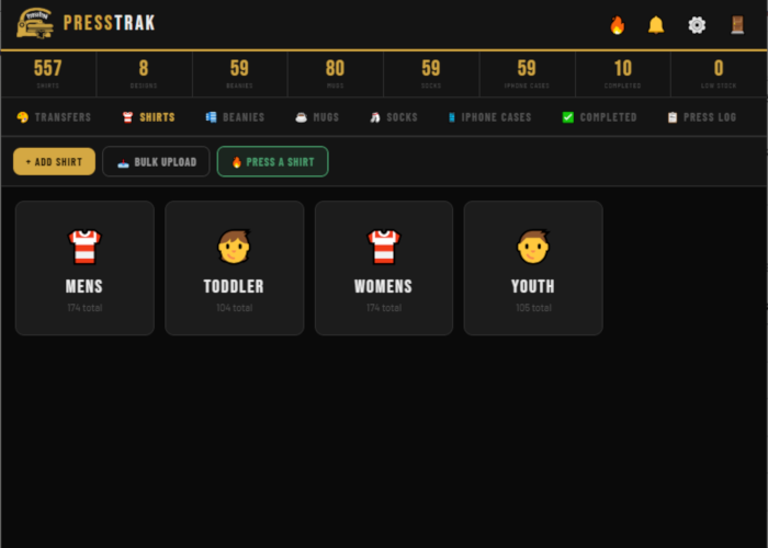 Adding blank shirts in PressTrak